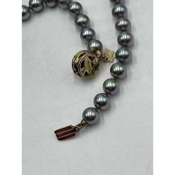 Majorica Gray Rainbow Lustrous Pearl One Strand Necklace 925 Vermeil Box Clasp - Picture 10 of 12
